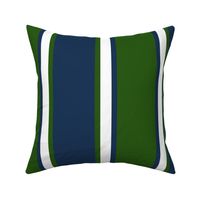 Jumbo Hunter Green, Navy Blue, and White Vertical Thin and Thick Stripes