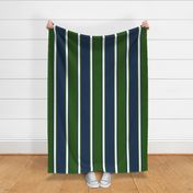 Jumbo Hunter Green, Navy Blue, and White Vertical Thin and Thick Stripes