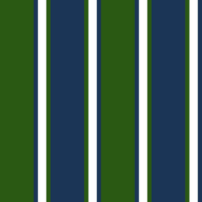 Jumbo Hunter Green, Navy Blue, and White Vertical Thin and Thick Stripes