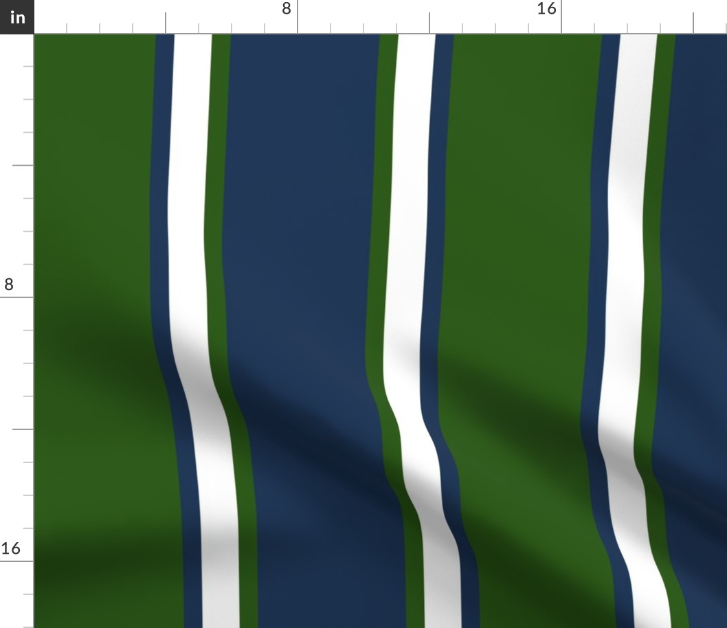 Jumbo Hunter Green, Navy Blue, and White Vertical Thin and Thick Stripes