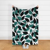 Large | Black & Teal Leaves | Black + Blue Green