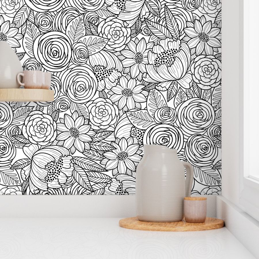 floral linework - large scale - black