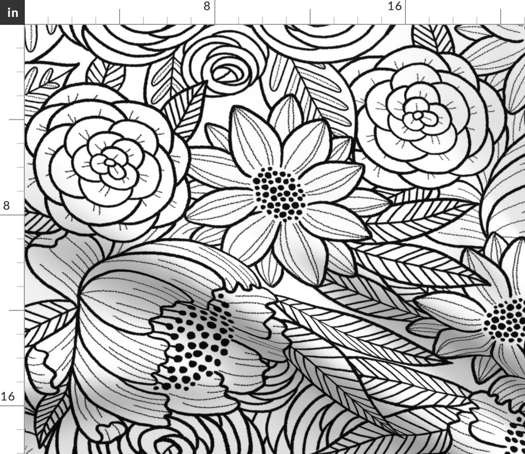 floral linework - large scale - black