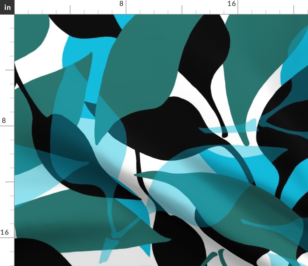 Large | Cyan • Blue Green • Black Leaves