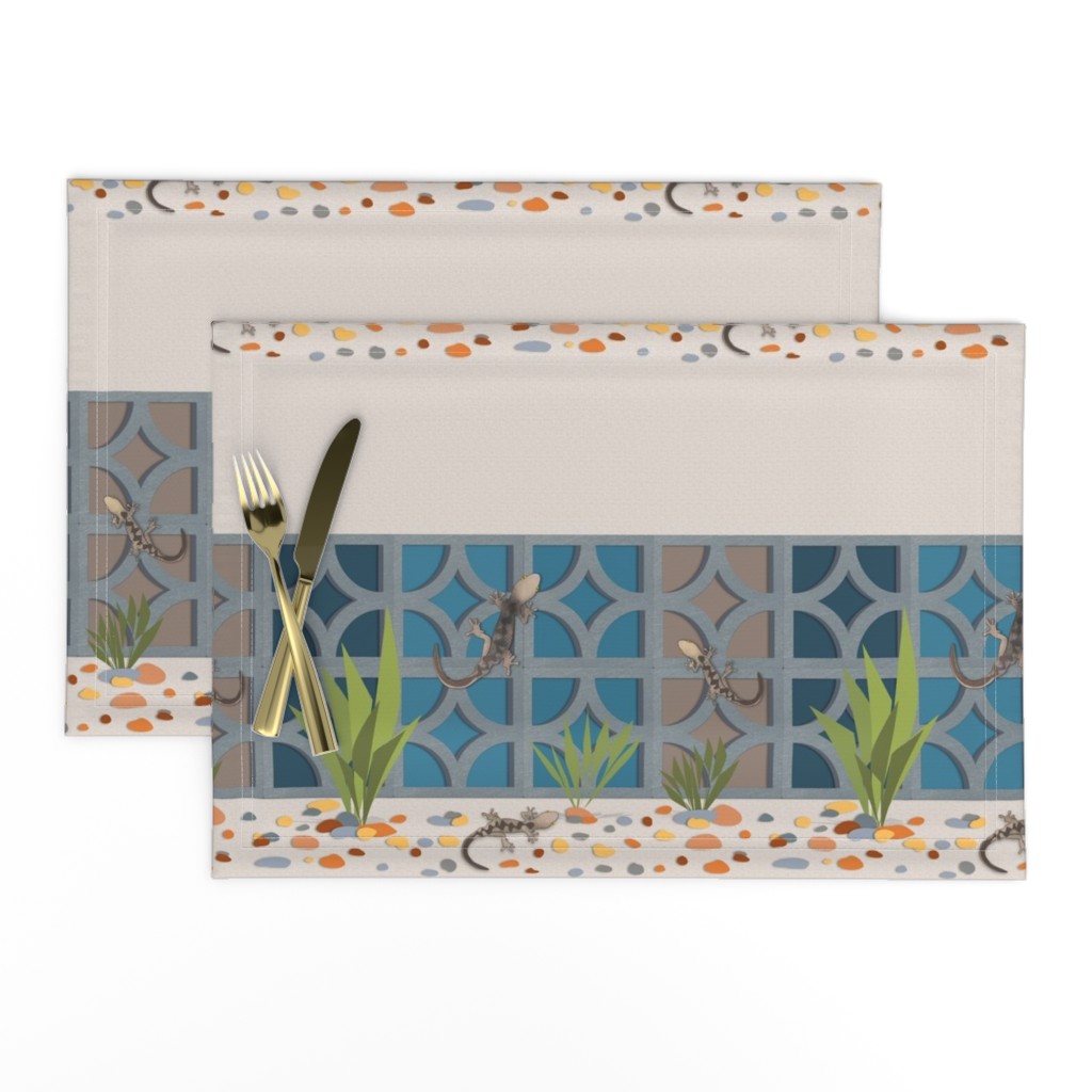 Geckos among the breeze blocks - blue panels