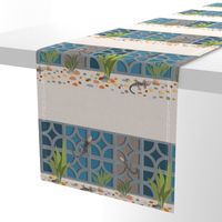 Geckos among the breeze blocks - blue panels