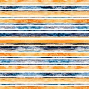 Watercolor Stripes - Orange & Navy (Small Horizontal Version)