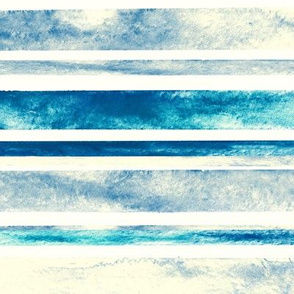 Watercolor Stripes - Blue (Large Horizontal Version)  