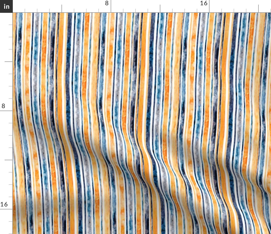 Watercolor Stripes - Orange & Navy  (Small Vertical Version)