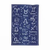 Zodiac Signs on a midnight blue sky tea towel