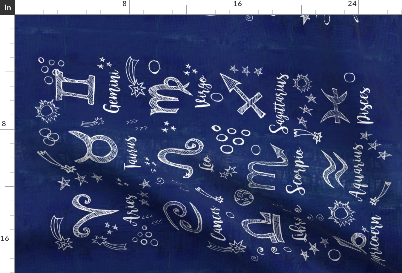 Zodiac Signs on a midnight blue sky tea towel