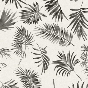 Palm Leaves Black // Bone Linen