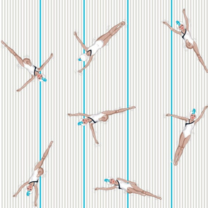 Ditsy Little Swimmers Small | Cyan Blue + Warm Gray Stripes