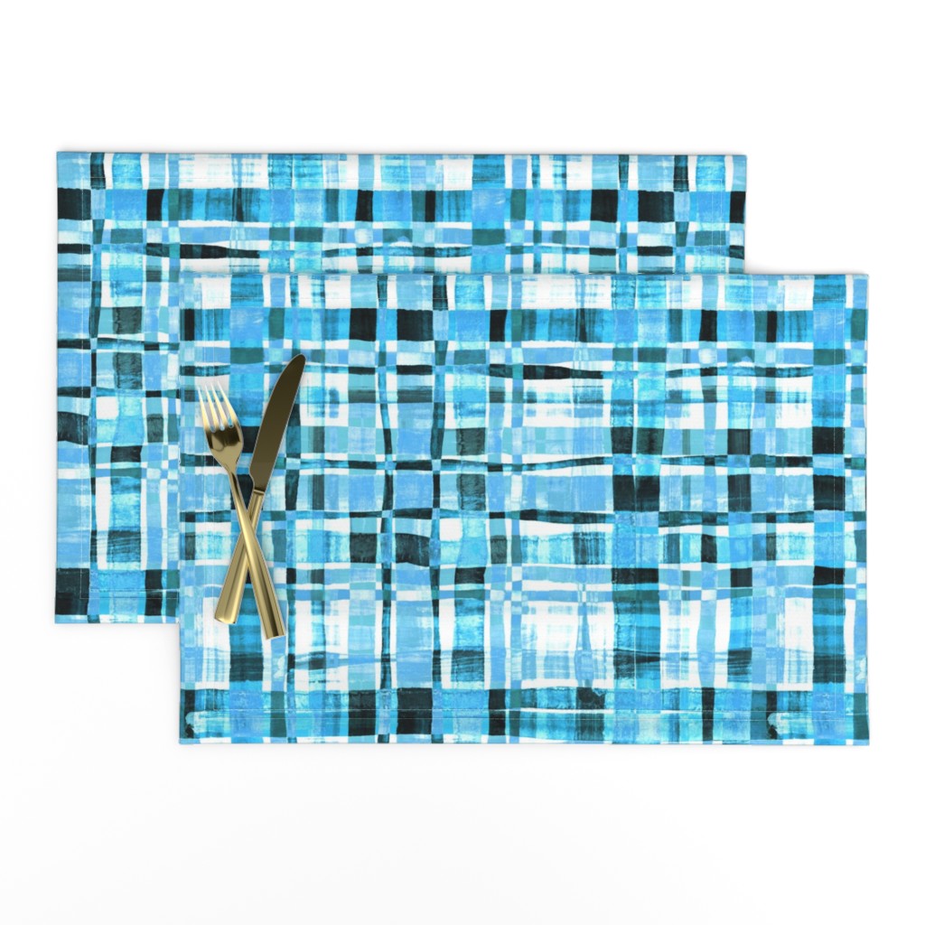 Modern Plaid - Hand Painted Check in blue