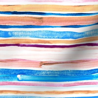 Pastel Pink, Plum and Cobalt Blue Gouache Stripes - horizontal