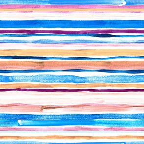 Pastel Pink, Plum and Cobalt Blue Gouache Stripes - horizontal