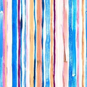 Pastel Pink, Plum and Cobalt Blue Gouache Stripes - vertical
