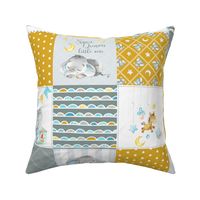 Elephant Quilt Fabric – Baby Boy Patchwork Cheater Quilt Blocks (mustard, gray) AC