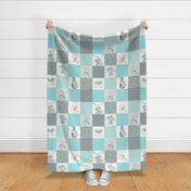 Elephant Quilt Fabric – Baby Boy Patchwork Cheater Quilt Blocks (blue, mint, gray) AD