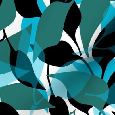 Small Ditsy | Cyan • Blue Green • Black Leaves