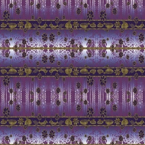 Silver Trees, Stripes on Plum with Dense Purple Gold Flora