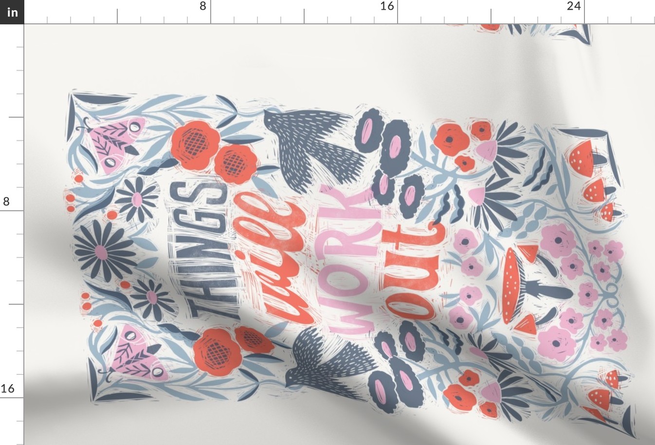 Things Will Work Out Hand-lettered tea towel - tea towel, bird, floral design 