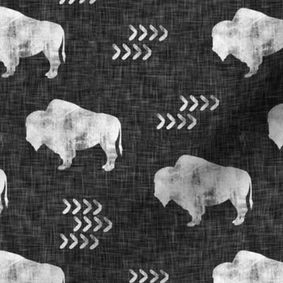 (2" scale) distressed buffalo on dark grey linen C19BS