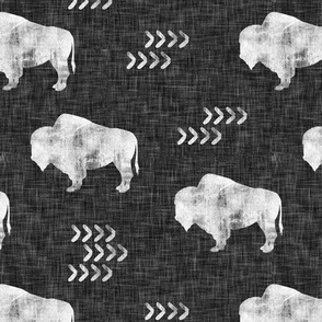 (2" scale) distressed buffalo on dark grey linen C19BS