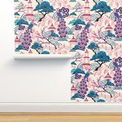 Pink Peacock Chinoiserie - Beige RS