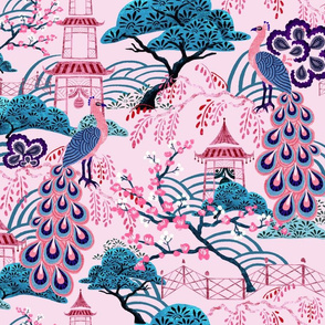 Pink Peacock Chinoiserie - Pink