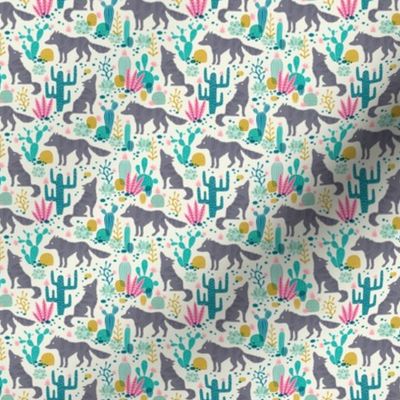 Wolf in the cactus desert turquoise/pink (mini)
