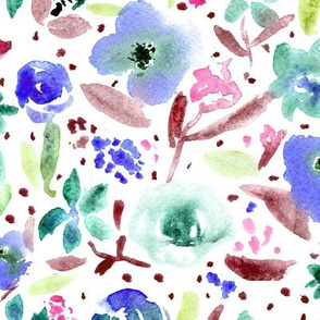 Bloom in Paris • blue and burgundy • watercolor florals