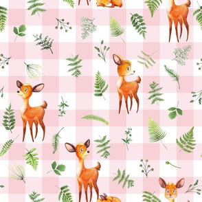 13"  Woodland Animals - Little Deer on pink-white gingham 