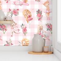 13"  Nursery for little Ballerinas on pink  - white gingham 1