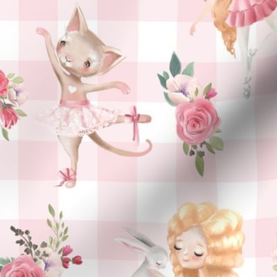 13"  Nursery for little Ballerinas on pink  - white gingham 1
