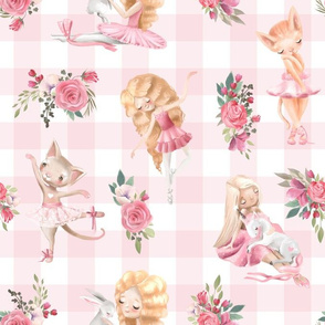 13"  Nursery for little Ballerinas on pink  - white gingham 1