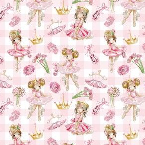 3" Nursery for little Ballerinas on pink  - white gingham 2