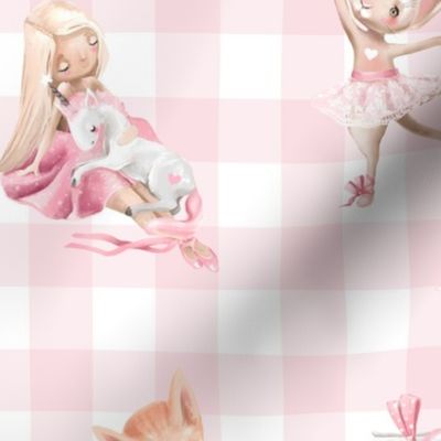 13" Nursery for little Ballerinas on pink  - white gingham