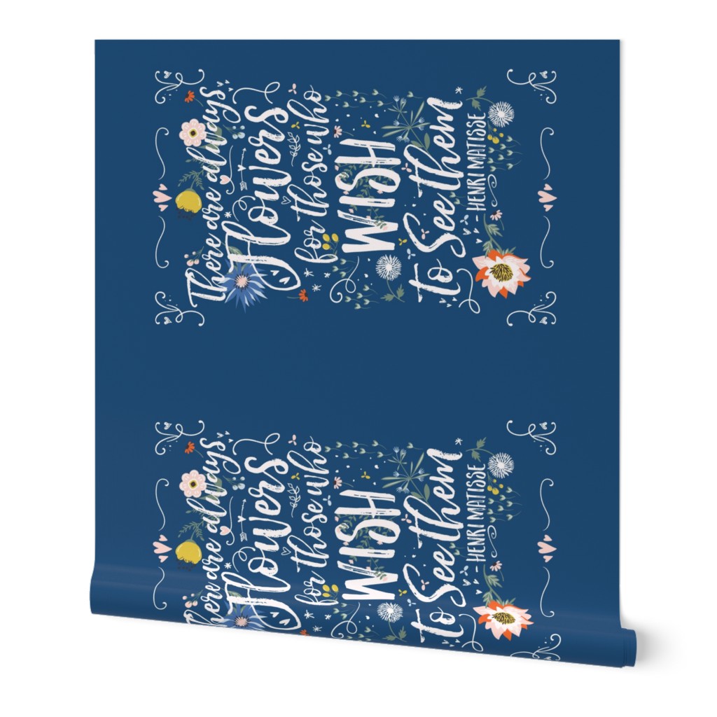 Floral Tea Towel on Dark Blue