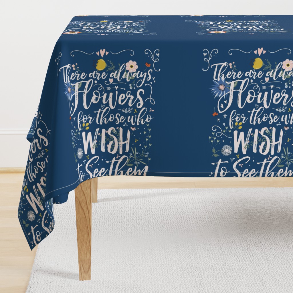 Floral Tea Towel on Dark Blue