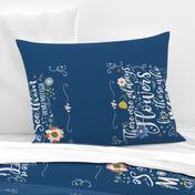 Floral Tea Towel on Dark Blue