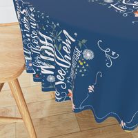 Floral Tea Towel on Dark Blue