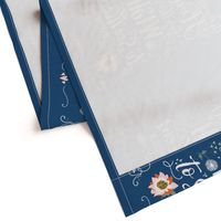 Floral Tea Towel on Dark Blue