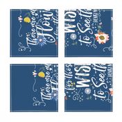 Floral Tea Towel on Dark Blue