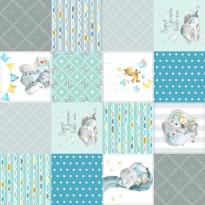  Spoonflower Fabric - Teal Elephant Quilt Mint Turquoise  Elephants Gray Cheater Green Printed on Minky Fabric by The Yard - Sewing  Baby Blankets Quilt Backing Plush Toys
