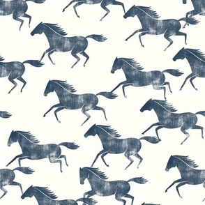 wild horses - denim blue on off white  - LAD19