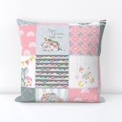 Pink Elephant Quilt Fabric – Baby Girl Patchwork Cheater Quilt Blocks - A