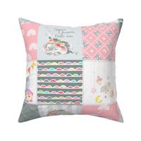 Pink Elephant Quilt Fabric – Baby Girl Patchwork Cheater Quilt Blocks - A