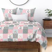 Pink Elephant Quilt Fabric – Baby Girl Patchwork Cheater Quilt Blocks - A