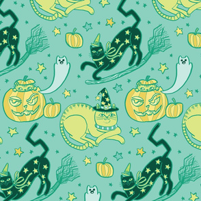 Witchy Cats in Ghost Blue